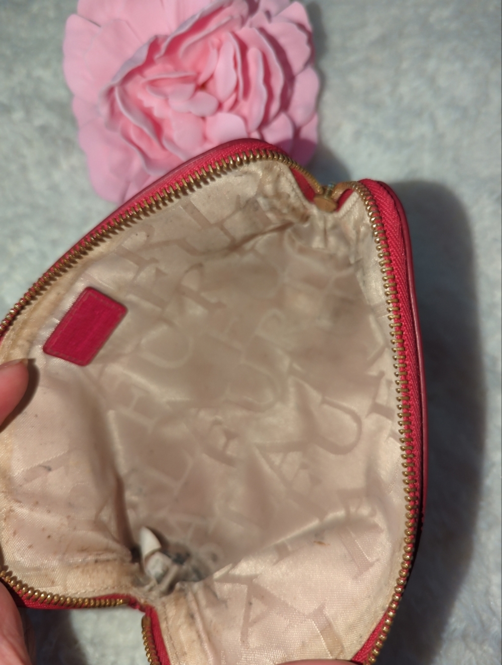Furla- Pink Leather Cosmetic Pouch - Picture 3 of 5